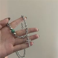 Nouveau Collier De Perles Vert Jade En Imitation De Niche Simple En Acier Au Titane main image 5