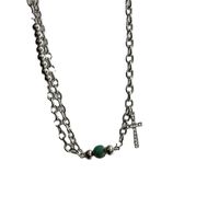 New Titanium Steel Simple Niche Design Imitation Jade Green Bead Necklace main image 6