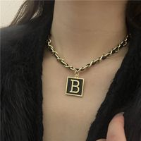 European And American New Black Leather Rope Necklace Female Titanium Steel B Letter Clavicle Chain main image 1