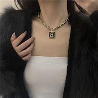 European And American New Black Leather Rope Necklace Female Titanium Steel B Letter Clavicle Chain main image 3