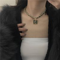 European And American New Black Leather Rope Necklace Female Titanium Steel B Letter Clavicle Chain main image 4