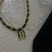 European And American New Black Leather Rope Necklace Female Titanium Steel B Letter Clavicle Chain main image 5