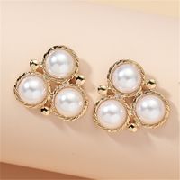 Vintage Fashion Baroque Three Round Pearl Stud Earrings main image 1