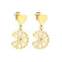 Korean Heart Stitching Shell Earrings Simple Diamond-studded Stainless Steel Earrings main image 1
