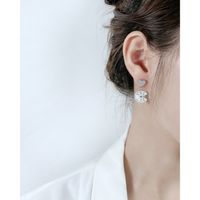 Korean Heart Stitching Shell Earrings Simple Diamond-studded Stainless Steel Earrings main image 5