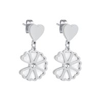 Korean Heart Stitching Shell Earrings Simple Diamond-studded Stainless Steel Earrings main image 6