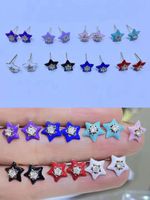 European And American Colored Oil Drop Five-pointed Star Copper Earrings main image 1