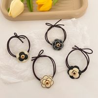 Autumn New Knotted Thin Rubber Band Pu Leather Camellia Hair Scrunchies main image 4