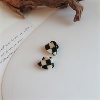 Korean Small Catch Clip Black And White Plaid Acrylic Hairpin main image 4