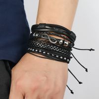 Pulsera De Cuero Personalizada Simple Tejida A Mano, Traje De Cuatro Piezas, Pulsera De Hombre main image 3