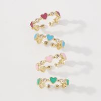 Fashion Heart Design Drip Oil Zircon Copper Ring main image 1