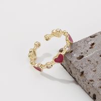 Fashion Heart Design Drip Oil Zircon Copper Ring main image 4