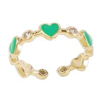 Fashion Heart Design Drip Oil Zircon Copper Ring main image 6