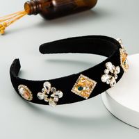 Diadema De Perlas De Terciopelo Dorado De Moda Para Mujer Con Incrustaciones De Diamantes De Imitación De Color, Accesorios Para El Cabello main image 7