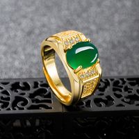 Men's Oval Green Chalcedony Ethnic Retro Style Copper Ring main image 3