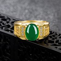 Men's Oval Green Chalcedony Ethnic Retro Style Copper Ring main image 4