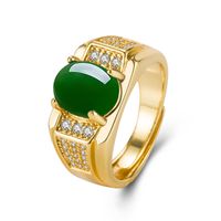 Bague En Cuivre De Style Rétro Ethnique Calcédoine Verte Ovale Pour Hommes main image 6