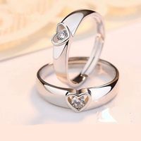 Korean Version Silver Plated Heart Copper Couple Ring main image 3