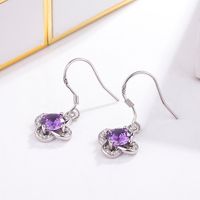 Korean Version Purple Diamond Four-leaf Clover Long Copper Earrings main image 3