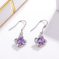 Korean Version Purple Diamond Four-leaf Clover Long Copper Earrings main image 4