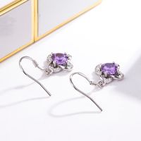 Korean Version Purple Diamond Four-leaf Clover Long Copper Earrings main image 5