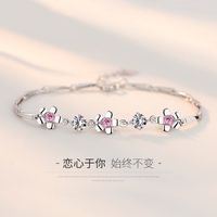 Korean Cherry Blossom Pink Crystal Bracelet Female Simple Cherry Blossom Petal Zircon Bracelet main image 4