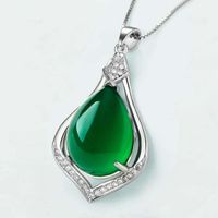 Green Chalcedony Pendant Green Agate Crystal Drop-shaped Clavicle Chain Jewelry main image 3