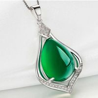 Green Chalcedony Pendant Green Agate Crystal Drop-shaped Clavicle Chain Jewelry main image 5