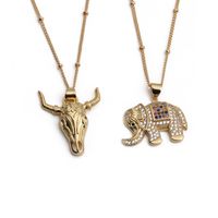 Copper Zircon Necklace Elephant Bull Head Pendant Necklace Female Wholesale main image 1
