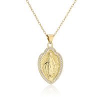 Copper Micro-inlaid Zircon Religious Jewelry Golden Virgin Mary Necklace Wholesale sku image 2