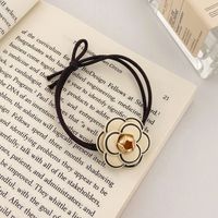 Autumn New Knotted Thin Rubber Band Pu Leather Camellia Hair Scrunchies sku image 1