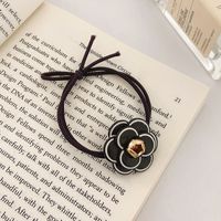 Autumn New Knotted Thin Rubber Band Pu Leather Camellia Hair Scrunchies sku image 2