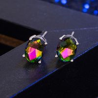 Simple Fashion Personalized Jewelry Oval Colorful Gemstone Stud Earrings sku image 1