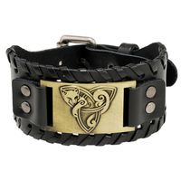 Retro Viking Pattern Cowhide Bracelet Personalized Woven Men's Leather Bracelet sku image 1