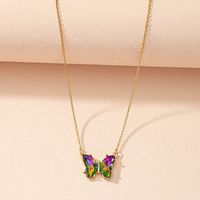 Korean Simple Multicolor Glass Butterfly Necklace Creative Retro Sweater Chain Wholesale sku image 1