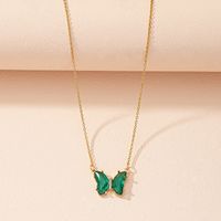 Korean Simple Multicolor Glass Butterfly Necklace Creative Retro Sweater Chain Wholesale sku image 4