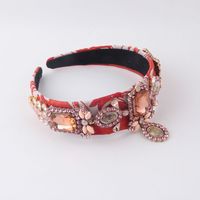 Baroque Colored Fabric Diamond Gem Pendant Hair Band Bracelet Set sku image 4