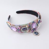 Baroque Colored Fabric Diamond Gem Pendant Hair Band Bracelet Set sku image 6