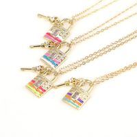 European And American Multicolor Dripping Oil Heart Lock Key Pendant Necklace main image 2