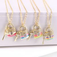 European And American Multicolor Dripping Oil Heart Lock Key Pendant Necklace main image 3