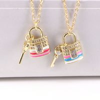 European And American Multicolor Dripping Oil Heart Lock Key Pendant Necklace main image 4