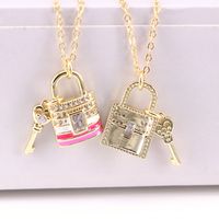 European And American Multicolor Dripping Oil Heart Lock Key Pendant Necklace main image 5