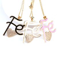 Creative Fashion Enamel Drop Oil Letter Micro Inlaid Zircon Heart Pendant Necklace main image 2