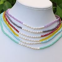 Splicing Crystal Beaded Pearl Necklace Clavicle Chain main image 1