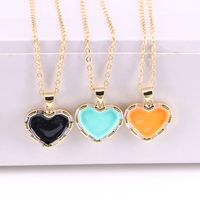 European And American Color Dripping Oil Copper Heart Pendant Necklace main image 6