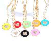 Wholesale Enamel Color Dripping Oil Round Micro Inlaid Zircon Heart Pendant Necklace main image 1