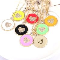 Vente En Gros Collier Avec Pendentif Coeur En Zircon Incrusté De Couleur Émail Dégoulinant D'huile Ronde main image 3