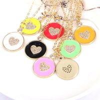 Wholesale Enamel Color Dripping Oil Round Micro Inlaid Zircon Heart Pendant Necklace main image 3