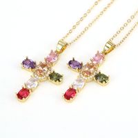 Fashion Copper Micro-inlaid Color Zircon Cross Necklace main image 1