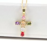 Fashion Copper Micro-inlaid Color Zircon Cross Necklace main image 4